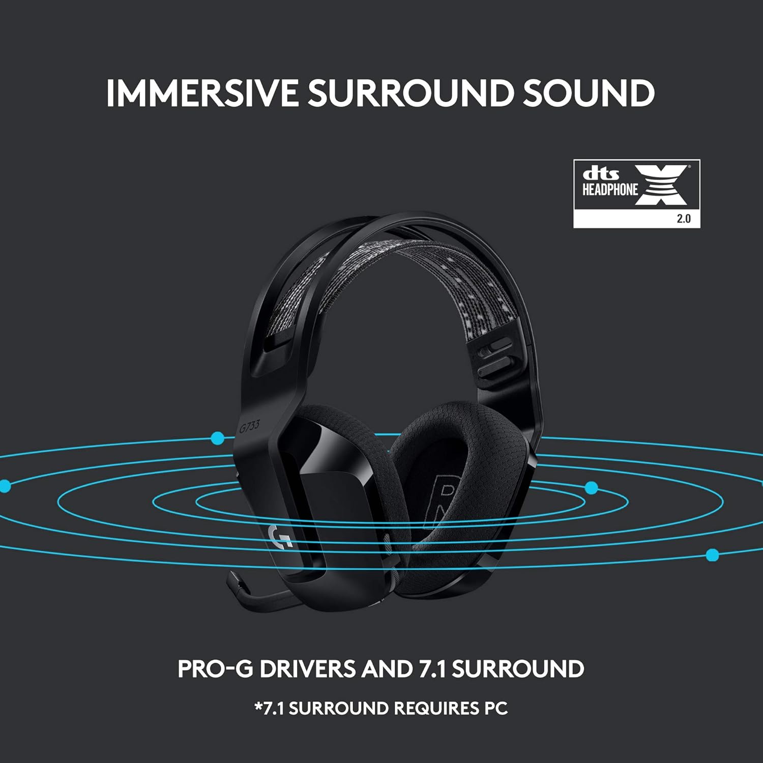 Logitech G733 Lightspeed Wireless Gaming Headset - Black